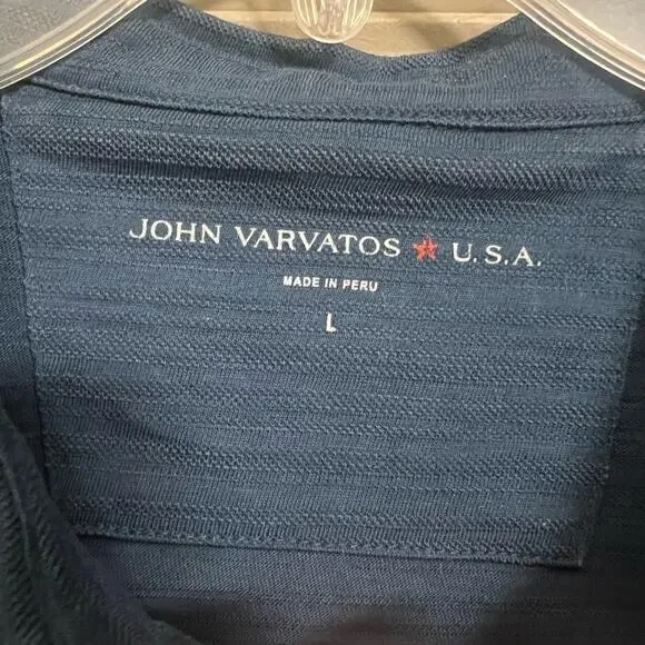 John Varvatos Polo Shirt Blue Short Sleeve Cotton Textured 3 Stars Size Large - Picture 2 of 7